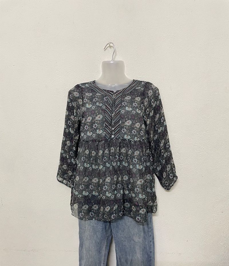 ZARA BASIC blouse top semi sheer