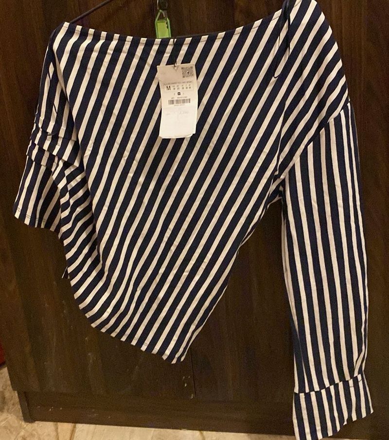 Zara Striped Asymmetric Top