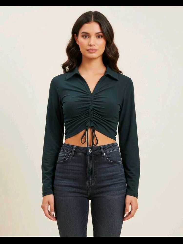 Chic Green Ruched Front Top🕸️🕷️x