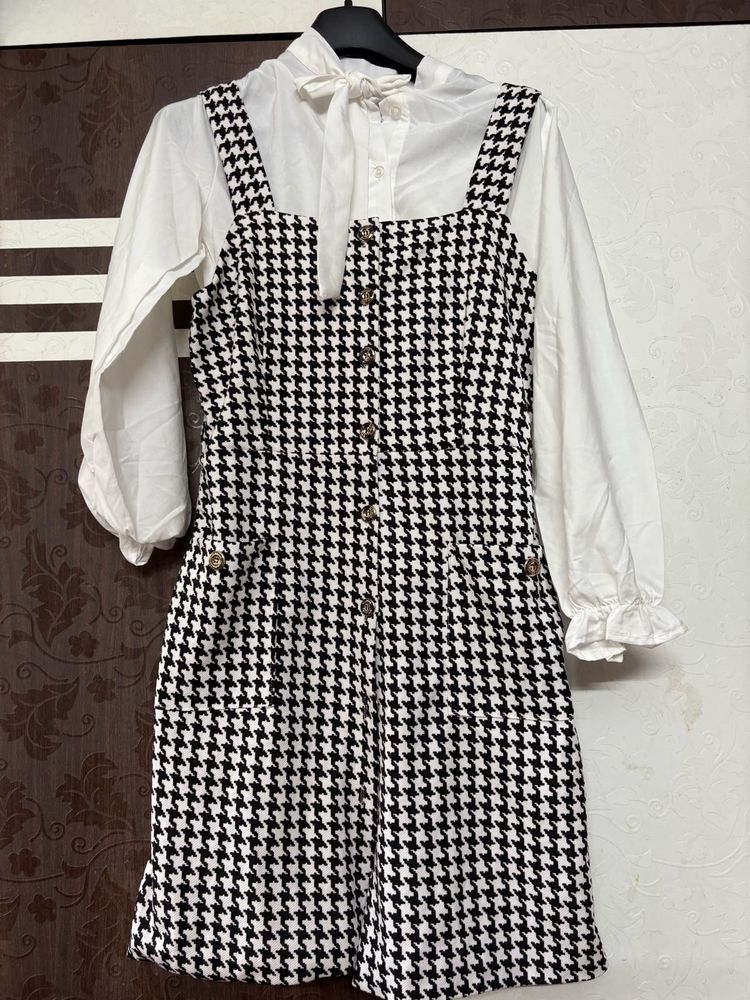 Korean Houndstooth  Jumper Dress Set