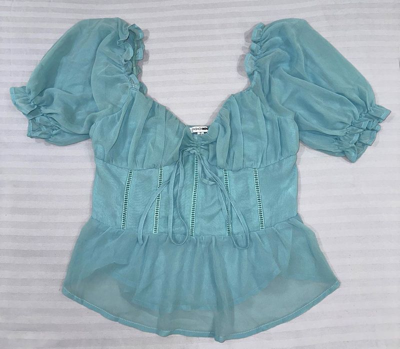 Fashion Nova Blue Sheer Corset Top
