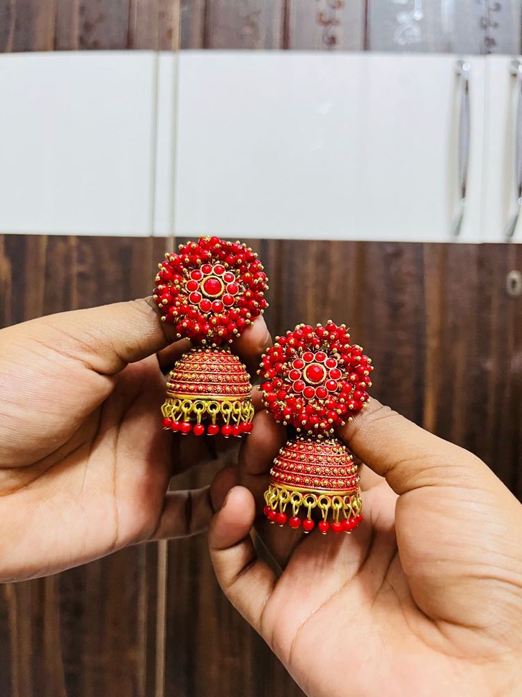 Red Jhumka Earrings