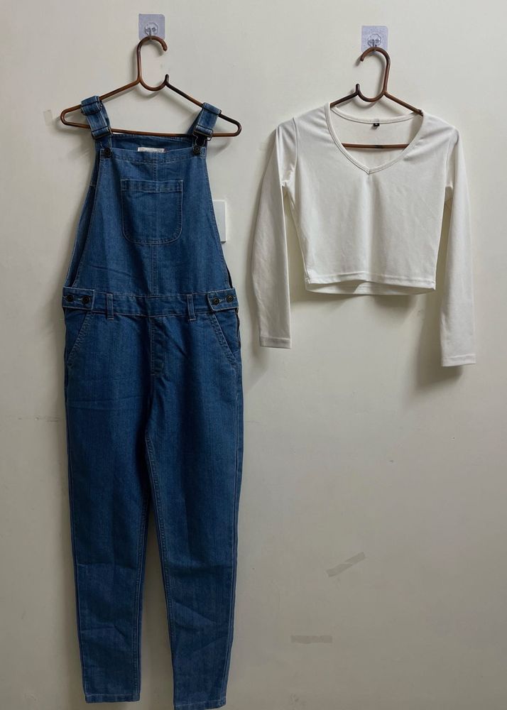Women Blue Solid Slim Fit Dungarees Fixed Price
