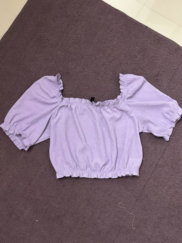 H&amp;m Lavender Puffsleeves Crop Top