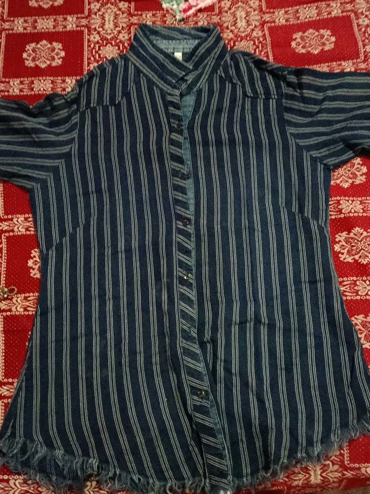 Striped Denim Button-Down Shirt