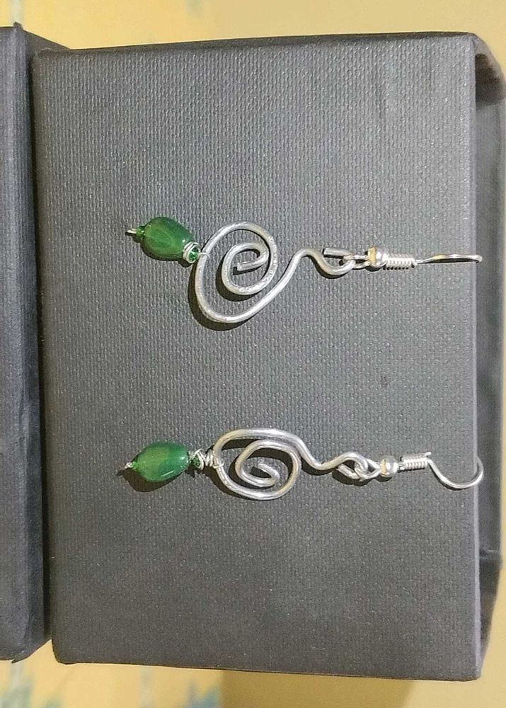 Green Beaded Spiral Earrings