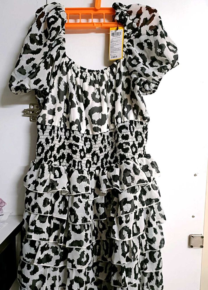 Black-White Leopard Print Mini Dress