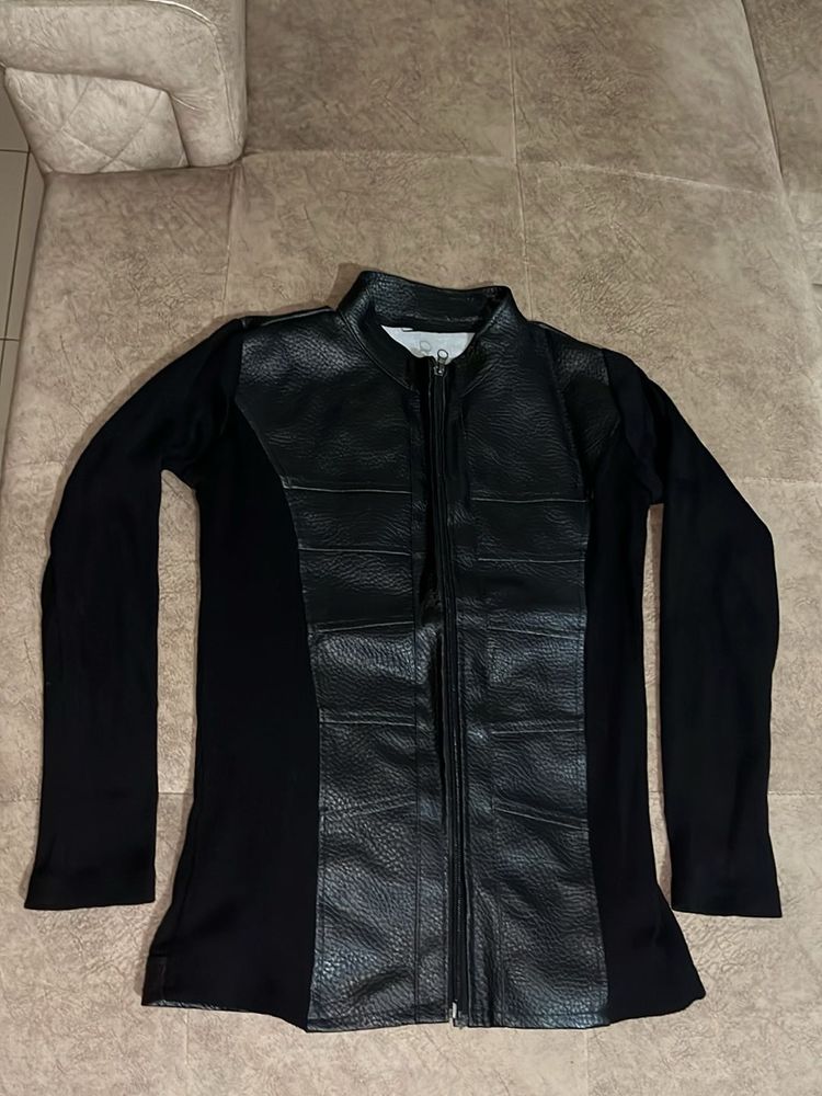 Edgy Black Leather Panel Jacket