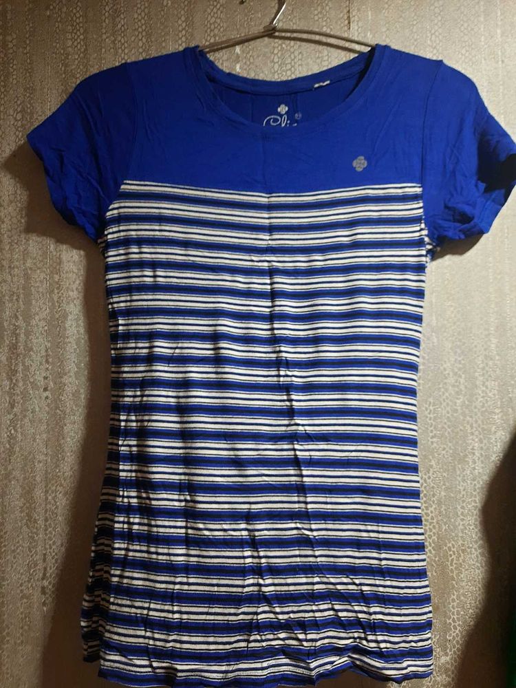 Blue Striped Casual Top