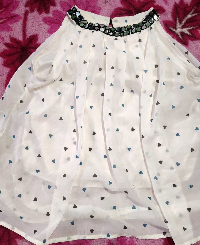 Sheer Heart Print Top