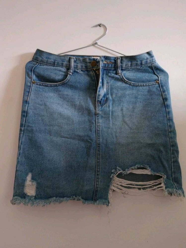 Distressed Denim Mini Skirt