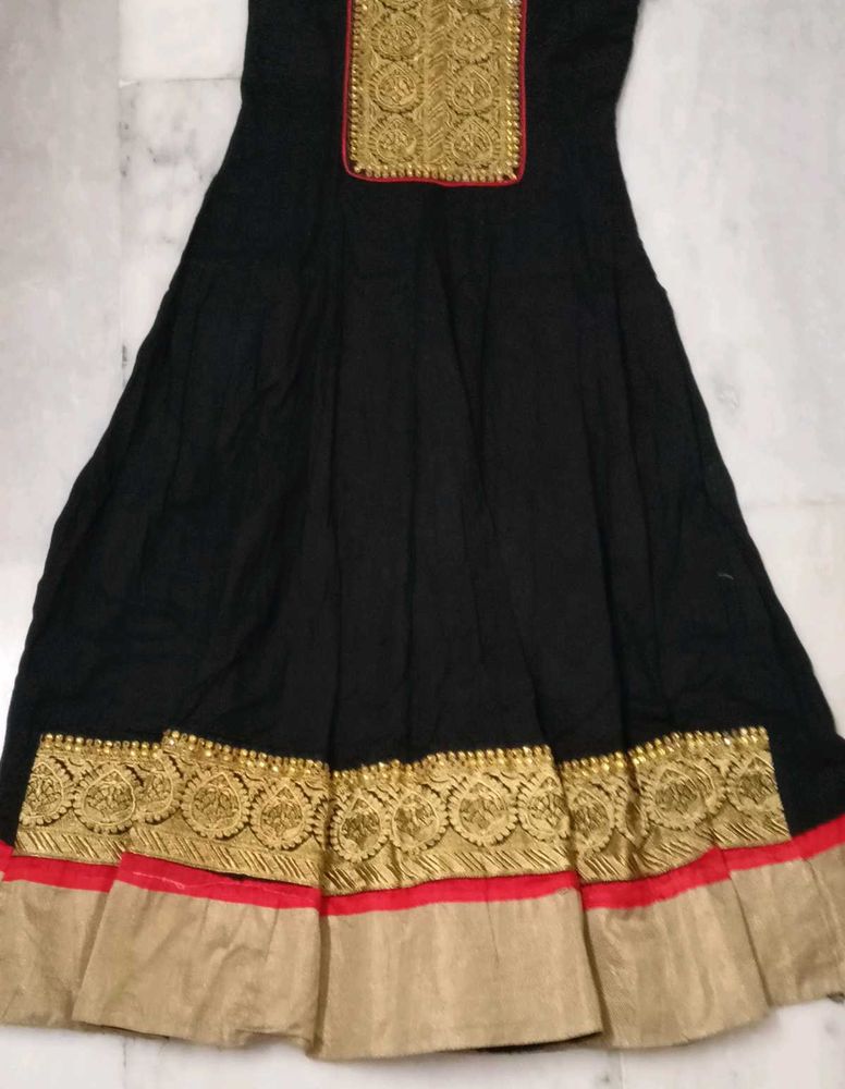 Black &amp; Gold Embroidered Anarkali Dress