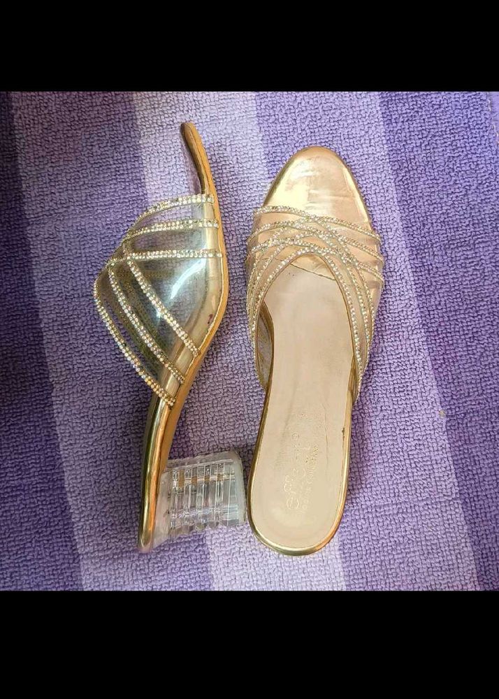 Gold Heels with Rhinestones
