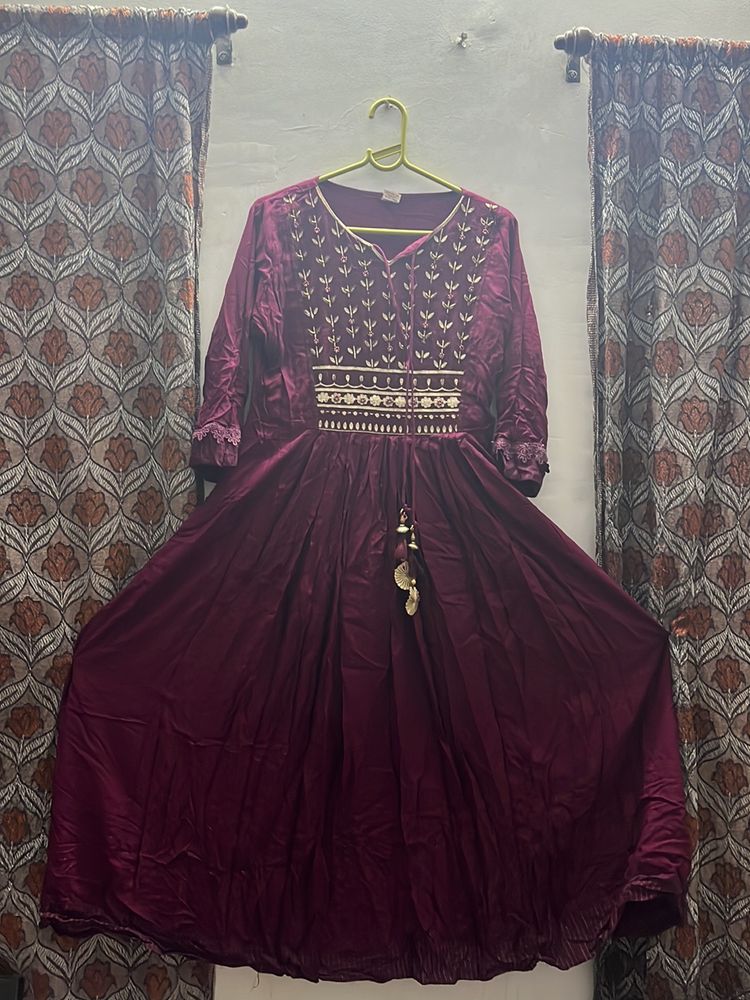 Wine Color Gher Anarkali Kurti