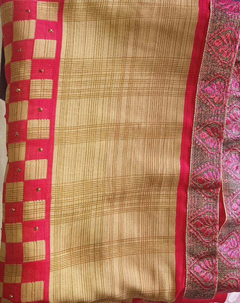 Chiffon Saree With Thread Work Border