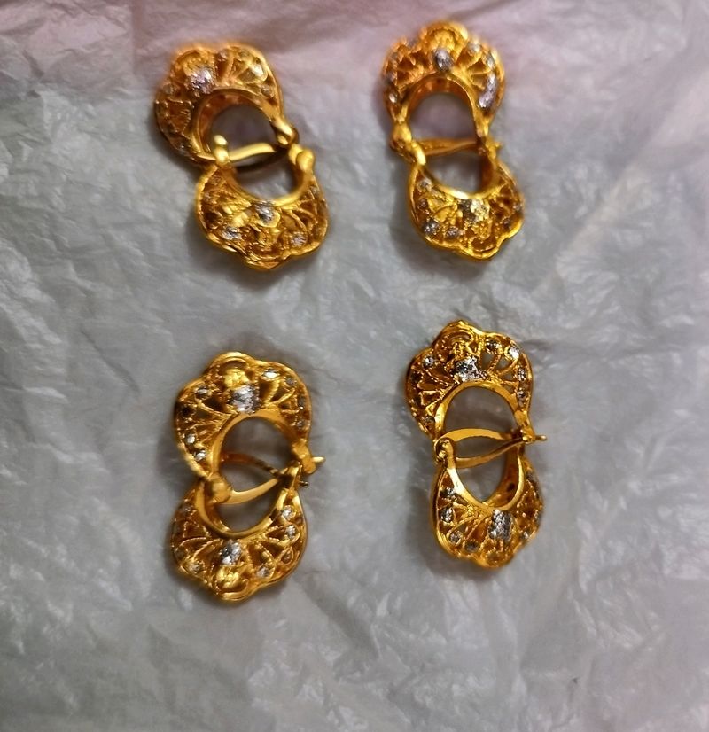Golden Imitation Earrings Set Of 3 Pairs