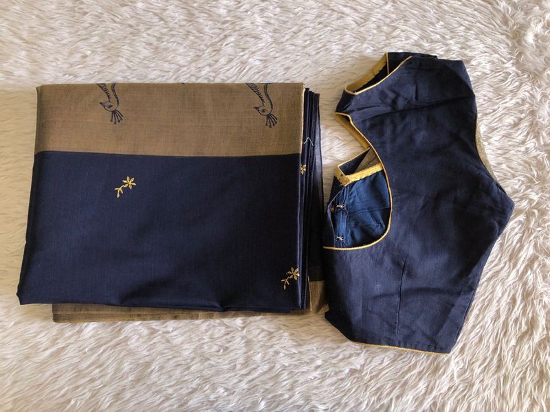 Navy Blue Emboridered Saree&amp;Blouse(Women’s)