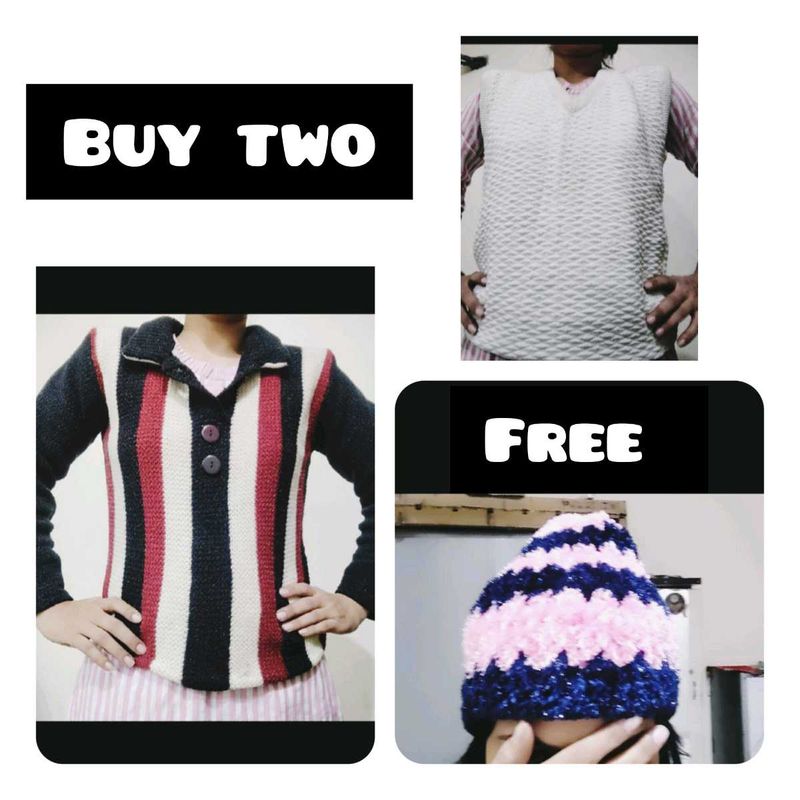Black,White Sweater And Free Winter Cap😮👍