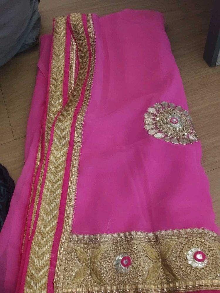 Elegant Pink Embroidered Saree without blouse