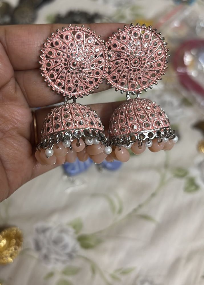 Pink Jhumka Earrings