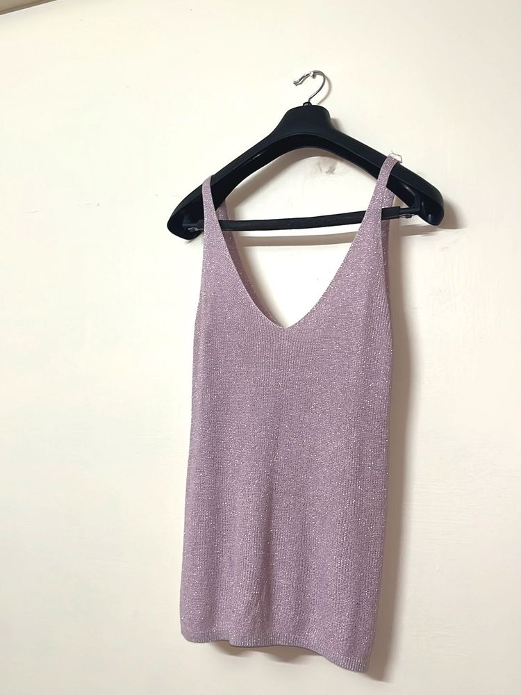 Pink Shimmer V-Neck Knit Tank Top
