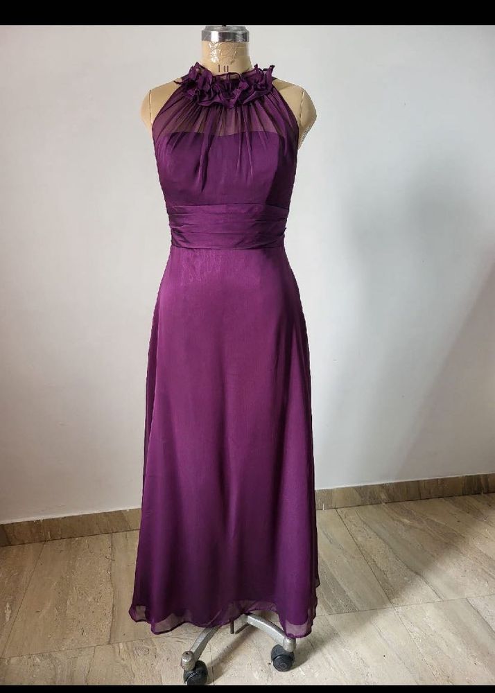 Purple Solid Full Length Dress