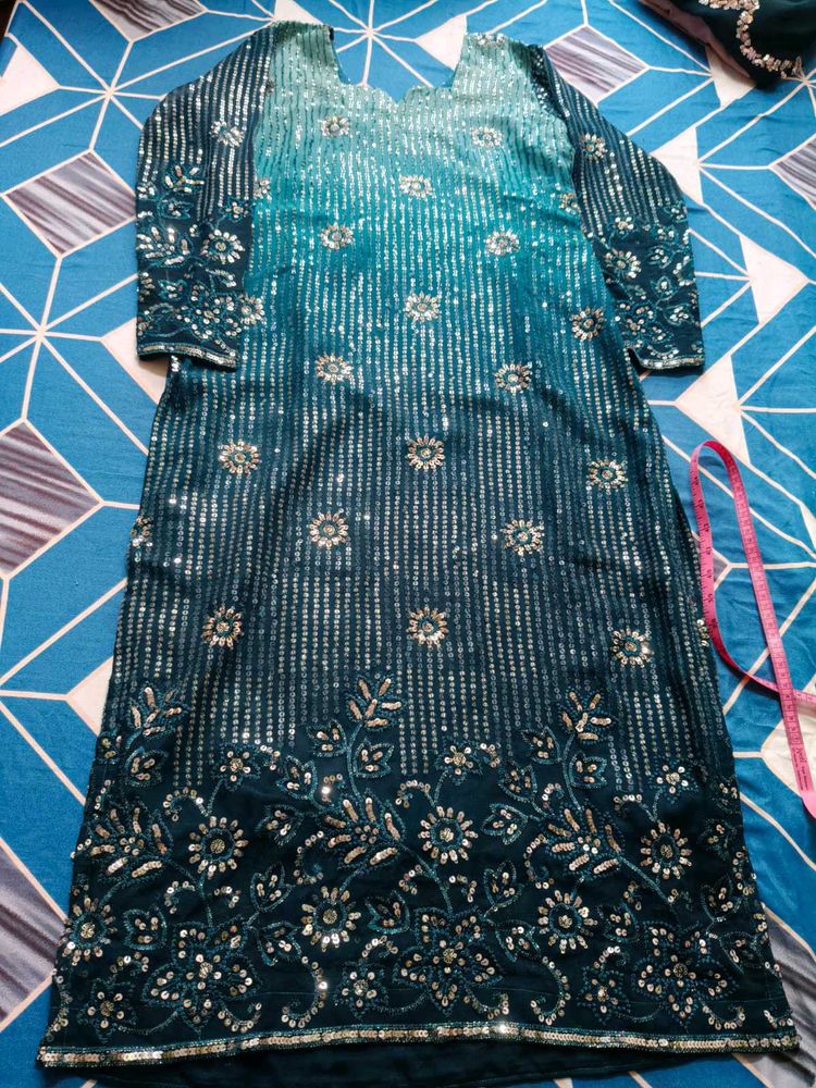 Blue Kurta With Plazzo And Dupatta