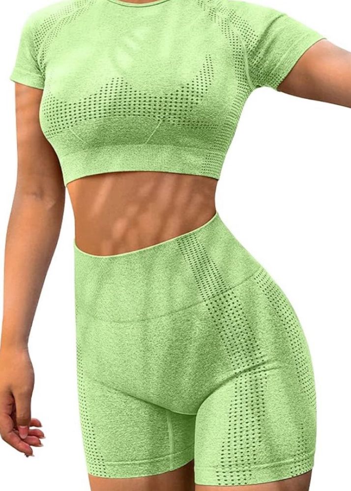 Green Activewear Set - Crop Top &amp; Shorts