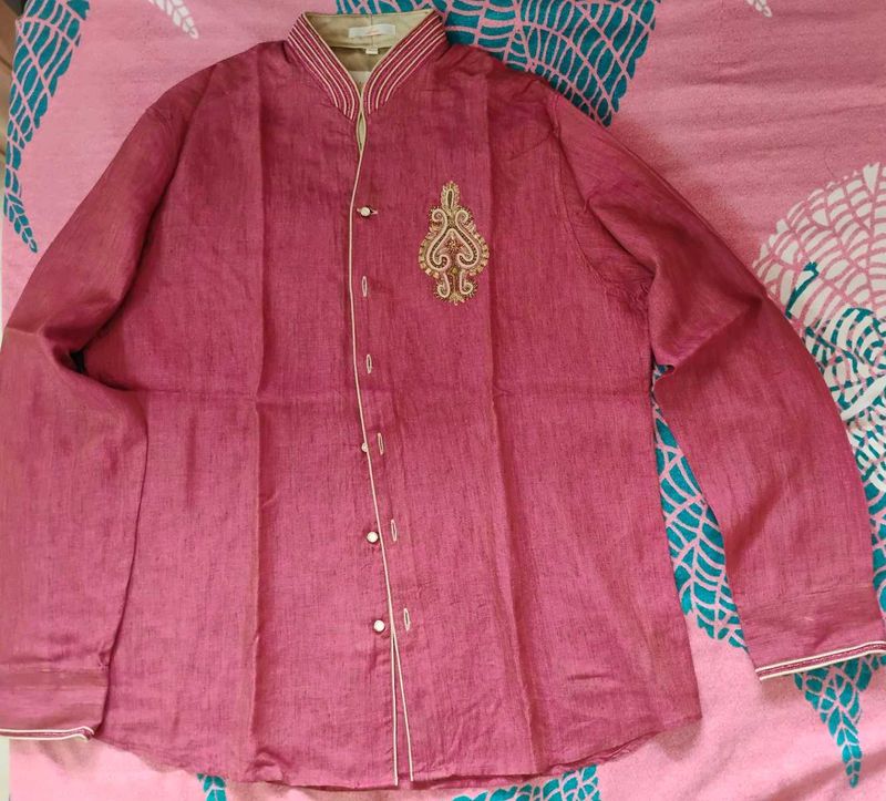 Maroon Embroidered Bandhgala Shirt