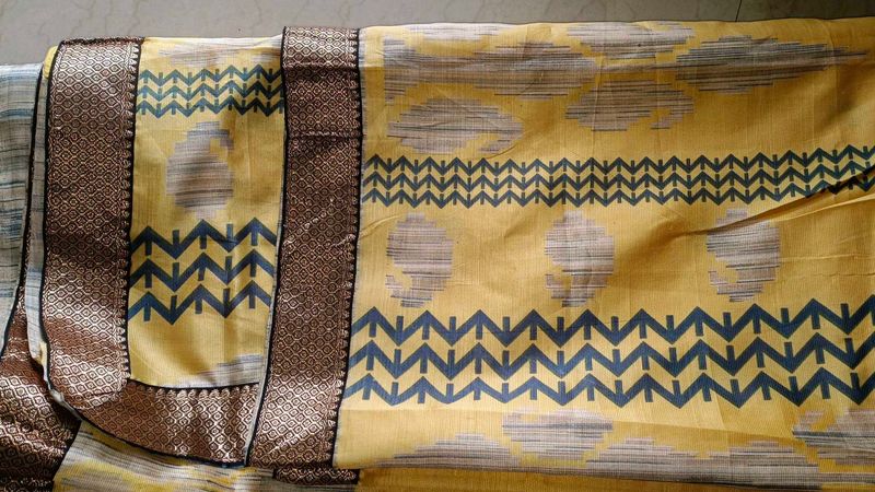 Yellow Satin Saree And Cotton Sare Combo