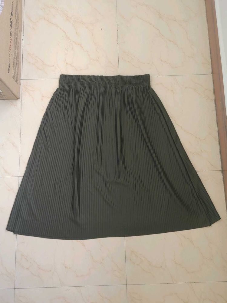 Olive Green Pleated Skirt