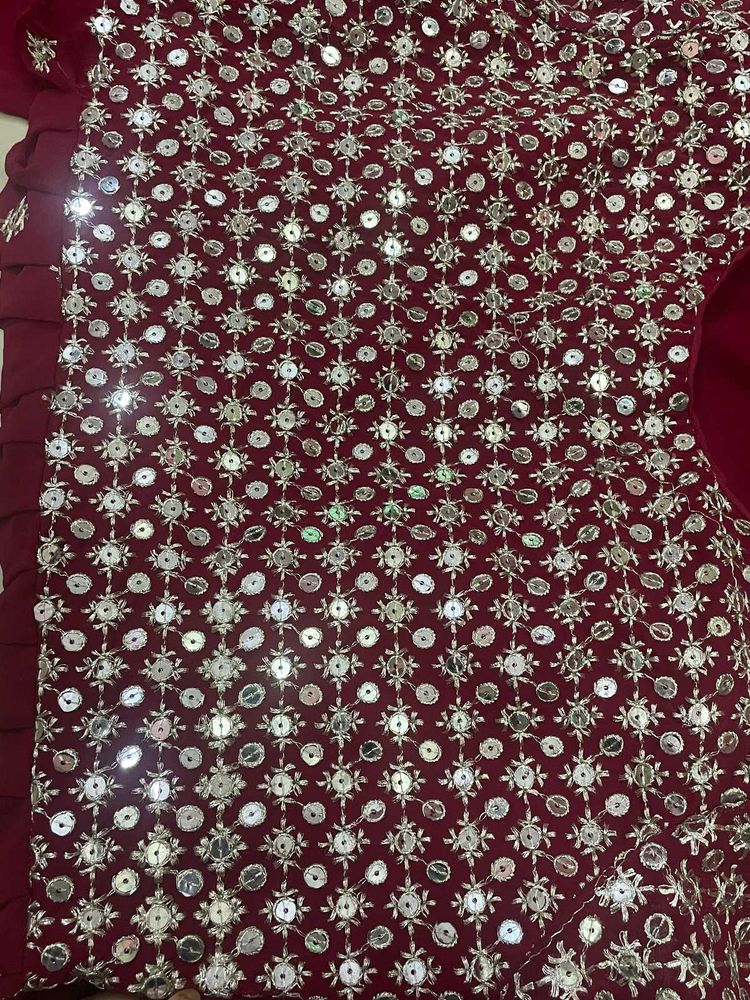 Maroon Mirrorwork Naira Cut Dress