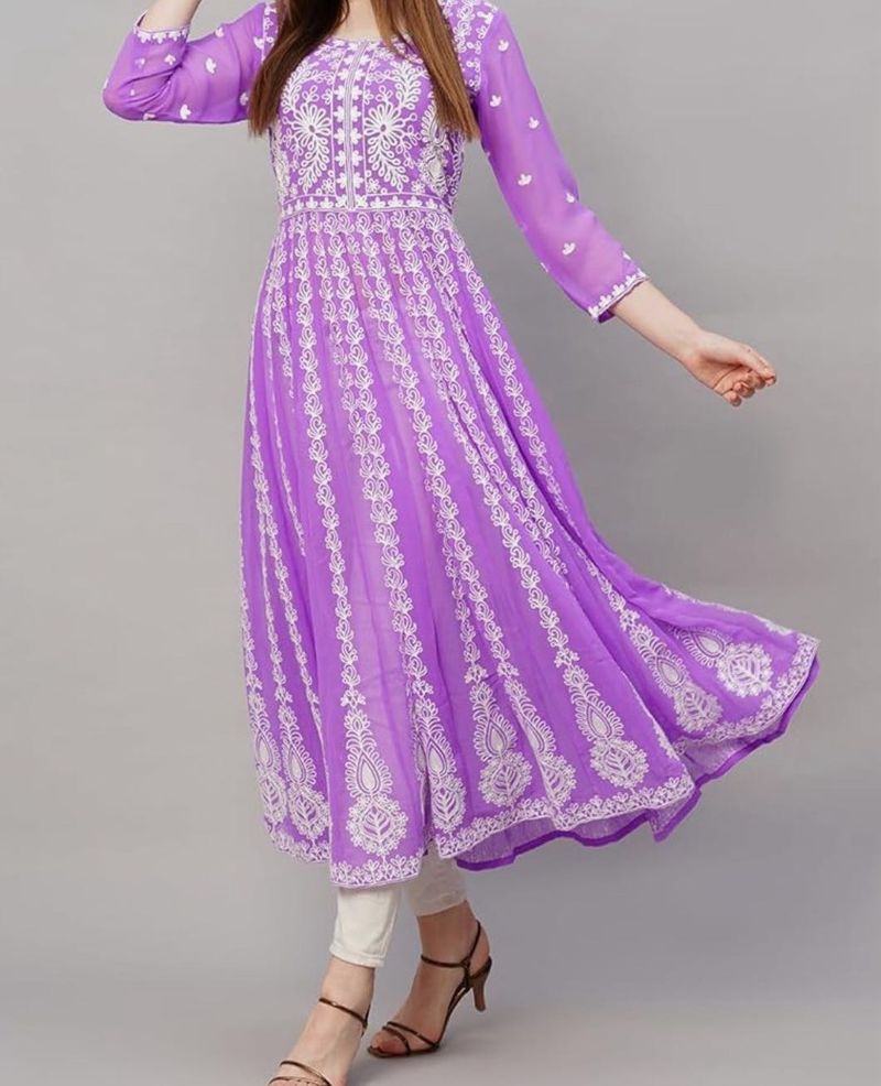 Georgette Chikankari Embroidered Anarkali kurti
