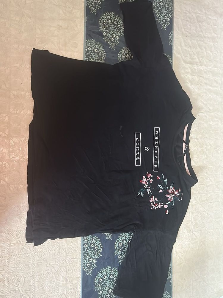 ONLY Women Black Floral Printed Pure Cotton Top