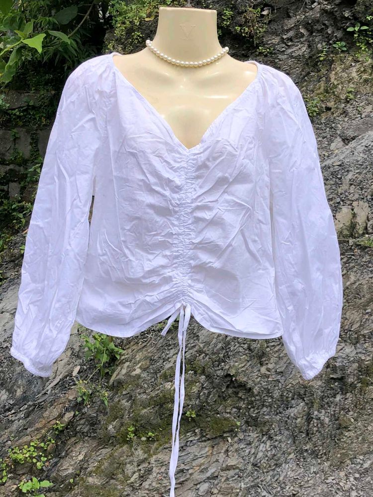 Mango Brand White V-Neck Blouse