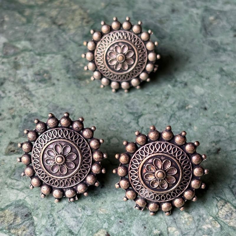 Silver Oxidised Studs and Ring Set