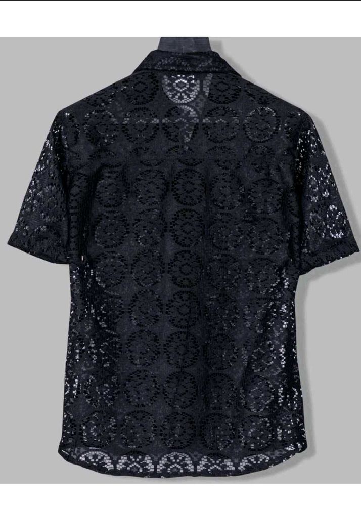 Loose Fit Black Lace Short Sleeve Shirt