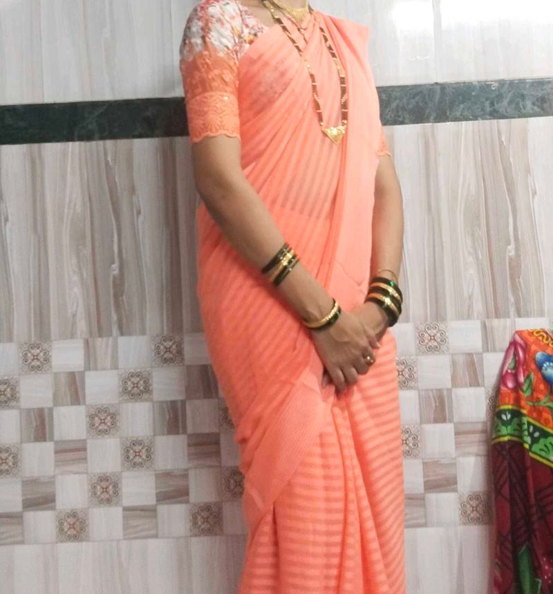 Elegant Peach Saree