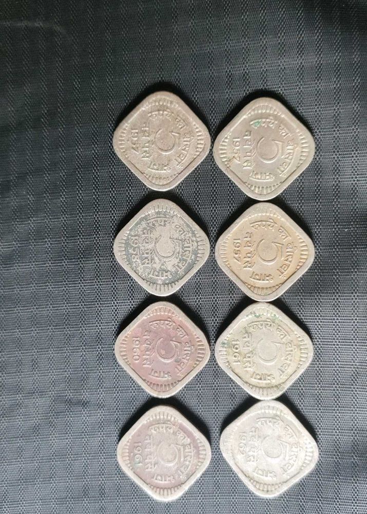5 Paise - Vintage Indian Coins   (Set of 8)