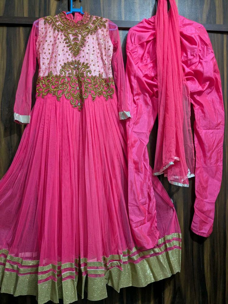 Pink Embroidered And Diamond Set