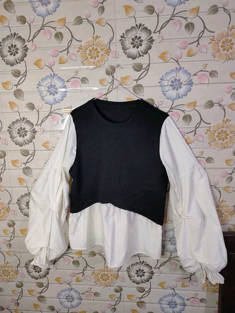 Korean Vibes Top With Full Puffed Sleeves
