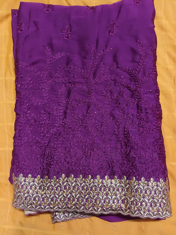 Purple designer saree with blouse