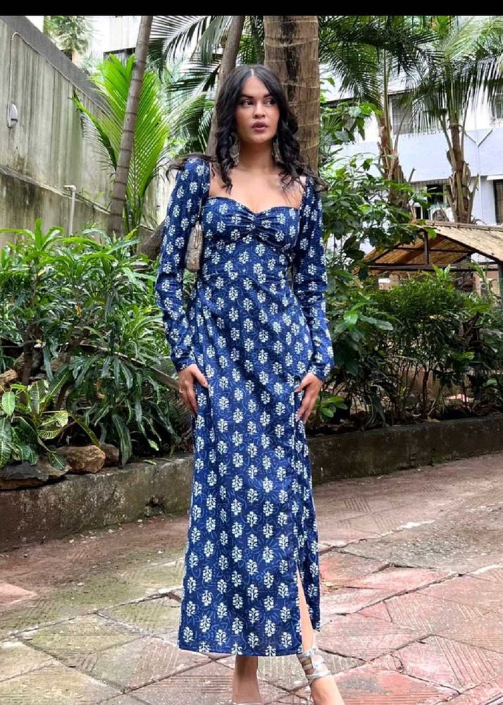 Navy Blue Printed Maxi Dress