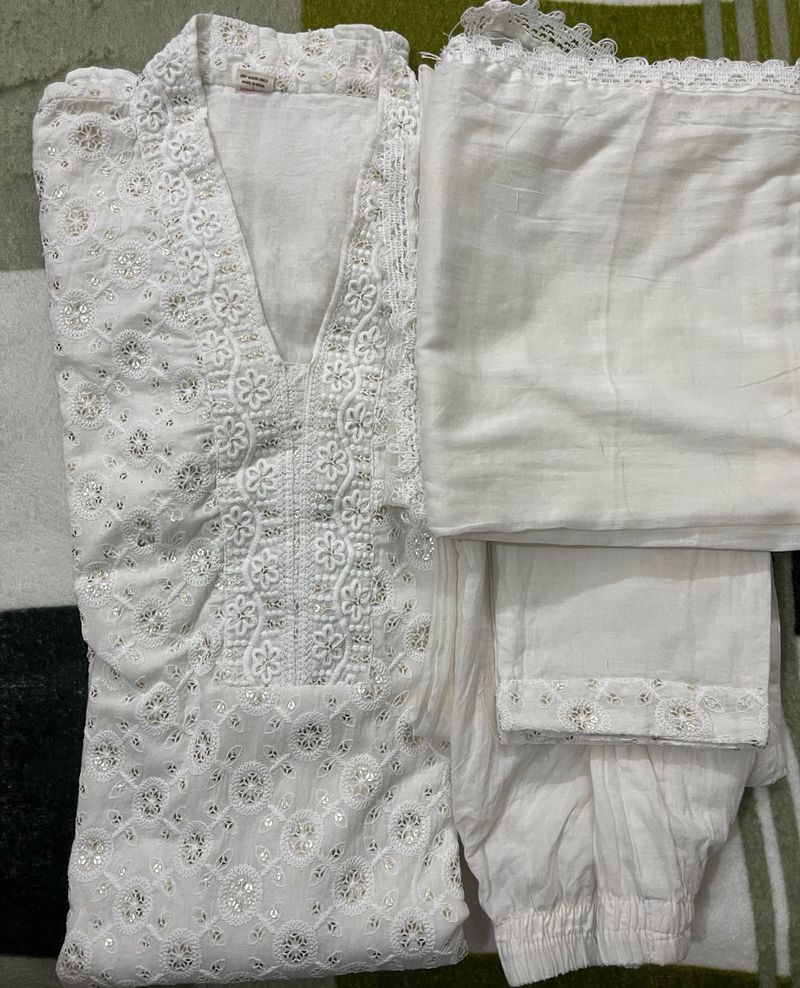 White Embroidered Kurta Set