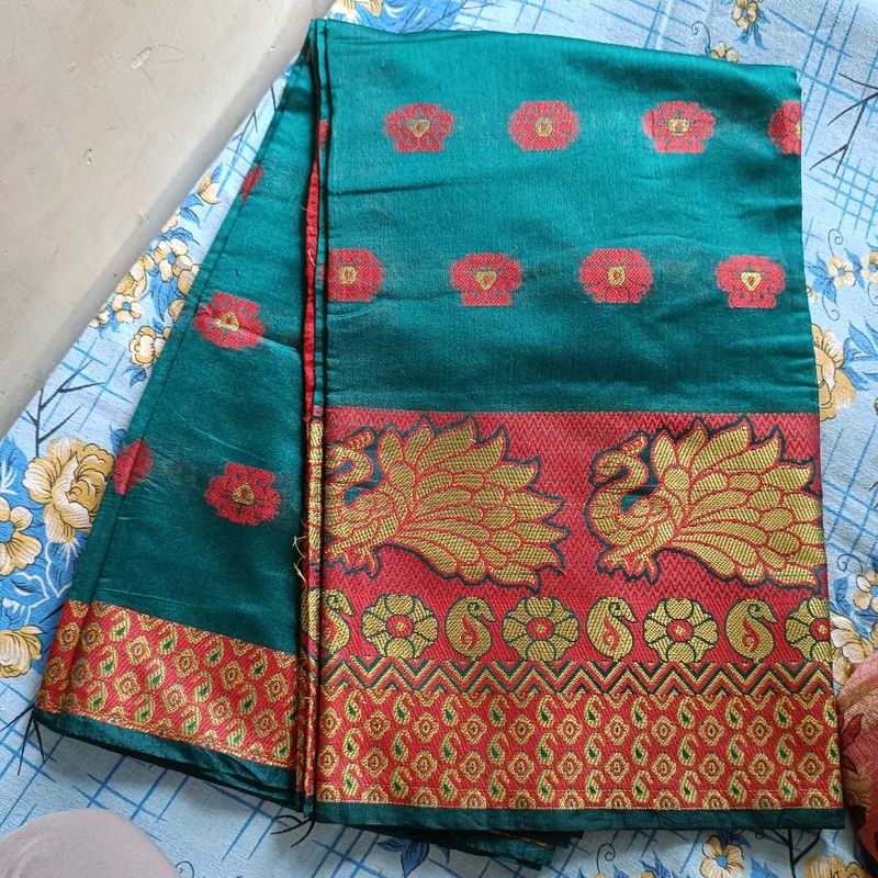 Embellished Banarasi Jacquard Saree Sea Green💚