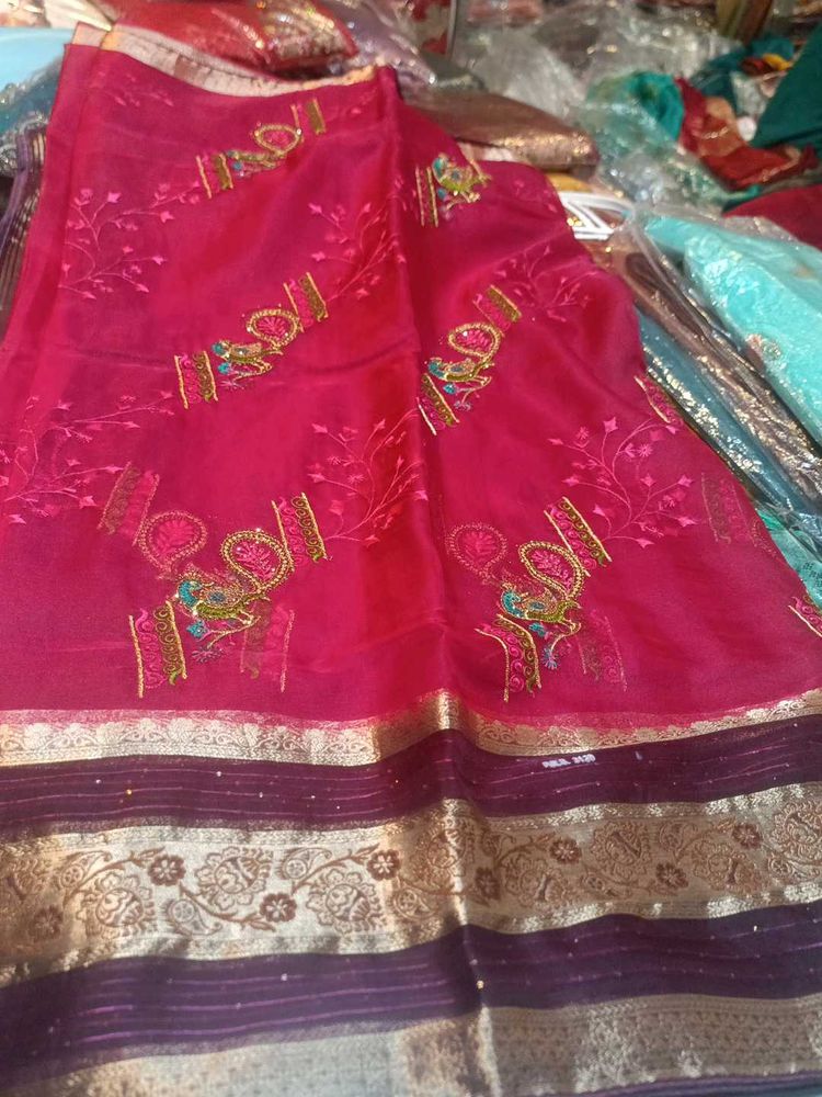 Elegant Pink Embroidered Saree
