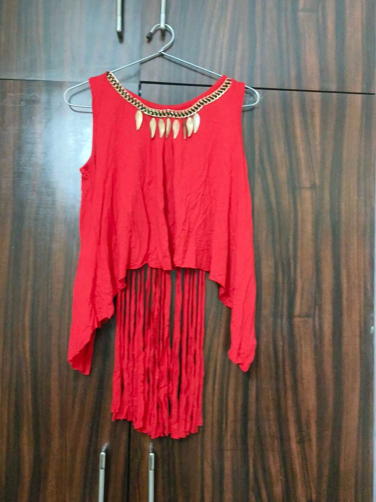 Red Fringe Detail Top