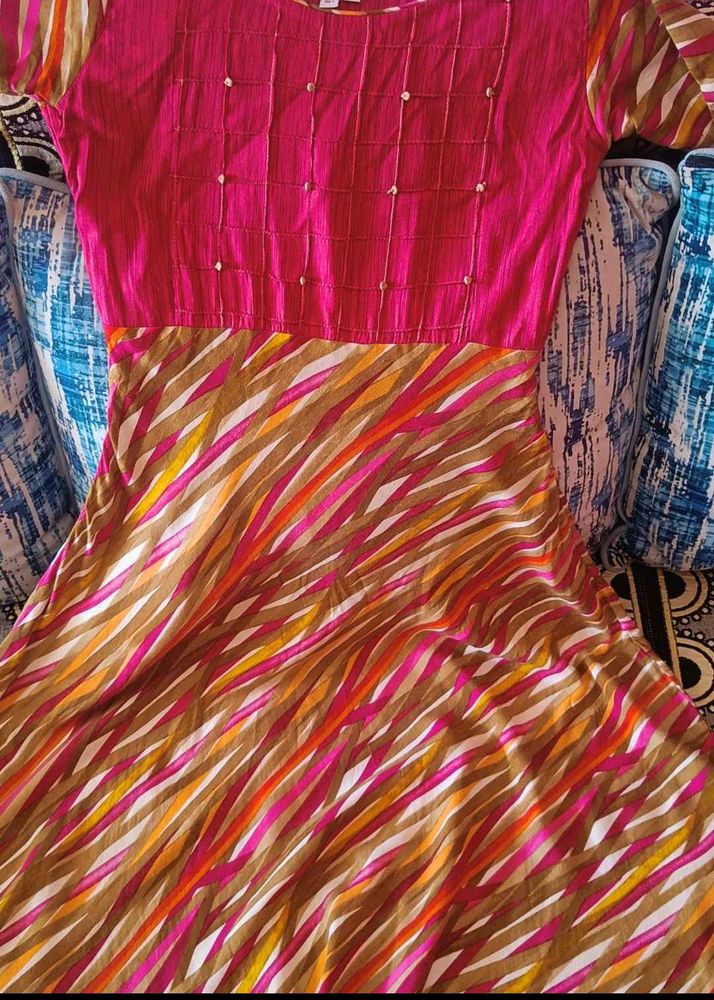 Pink Full Flared Kurta