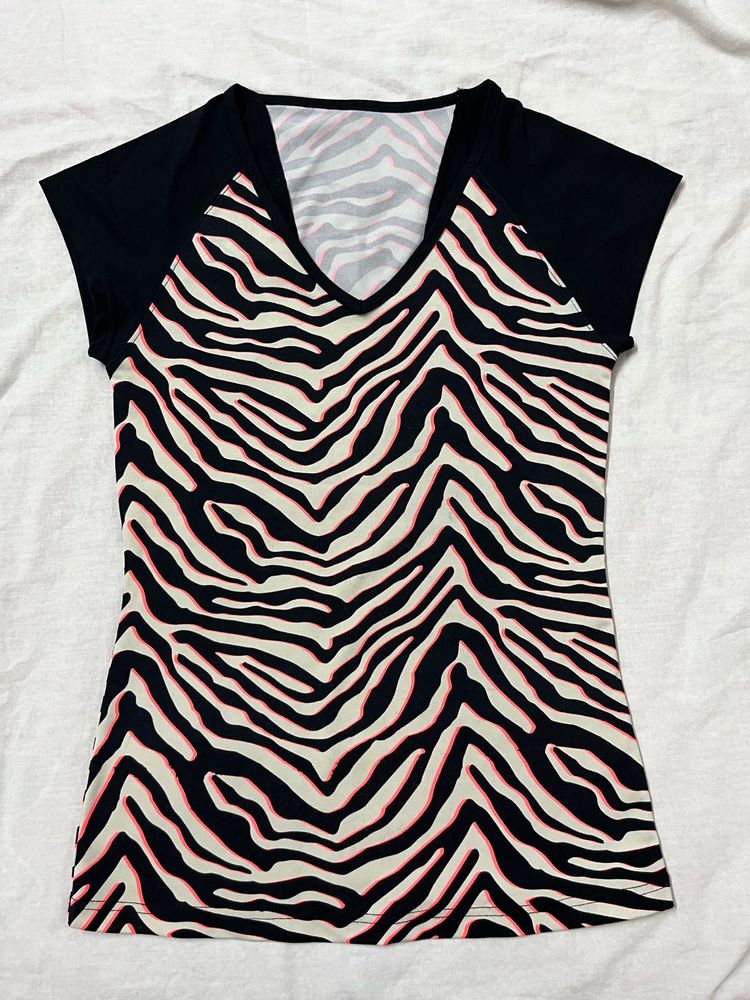 Zebra Print V-Neck Tee