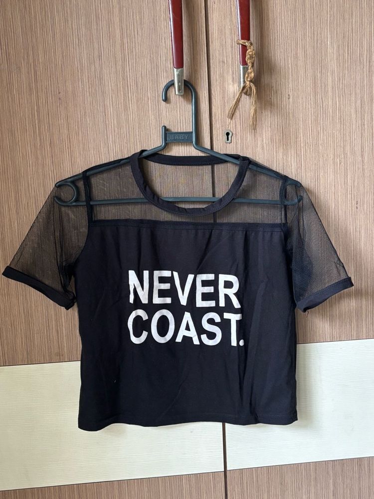 Net Black Branded Crop Top